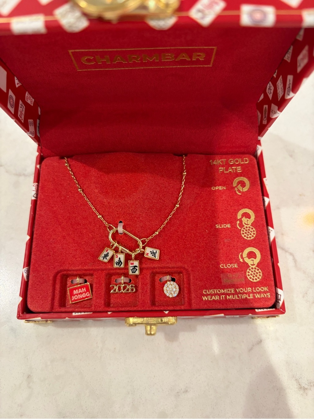 14KT Gold Plate Mahjong Tile Pendant Necklace Charmbar